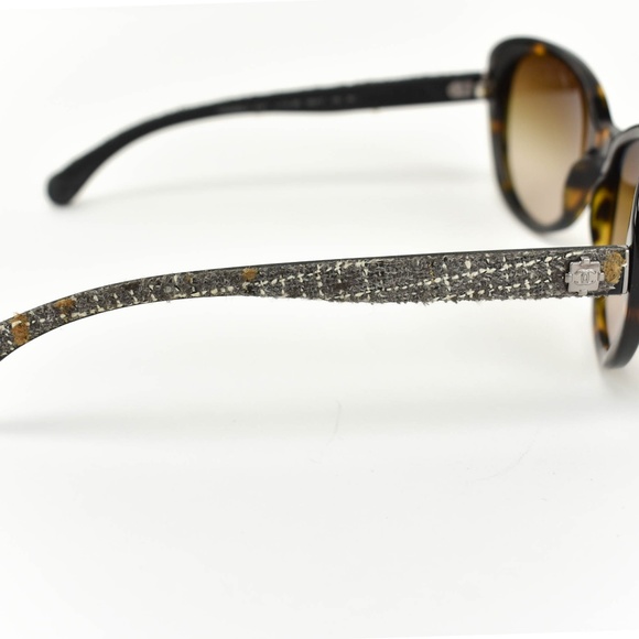 CHANEL: Tortoise Brown, Tweed & CC Sunglasses (ct) - Picture 5 of 8